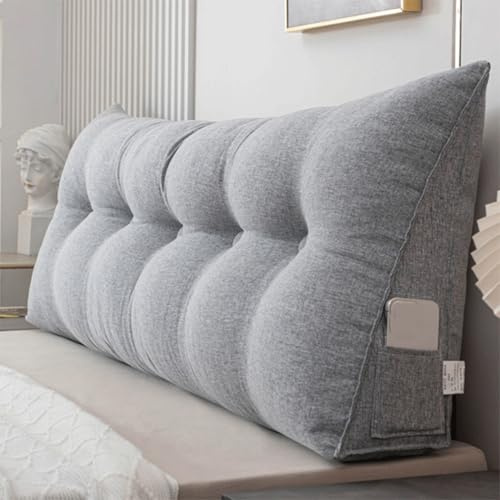 Generisch Bett Rückenkissen Wand, Keilkissen Lendenkissen Für Bett Und Sofa, Dreieckiges Rückenlehnenkissen Für Kopfteil, Weiches Lordosenstützkissen Kissen Mit Waschbarem Bezug,Light gray,120x50x20cm