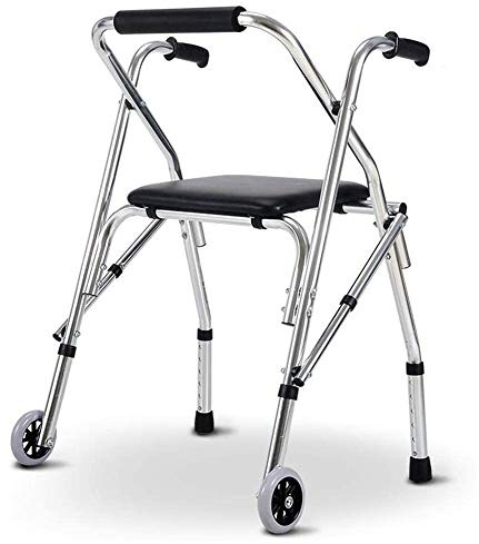 Déambulateur à roulettes pliable pour personnes âgées avec siège et 2 roues – Déambulateur vertical léger, hauteur réglable pour l'intérieur et l'extérieur