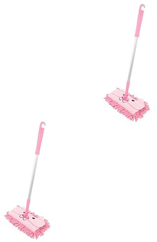 Genérico 2 Piezas Fregona para Pequeña Escoba Limpiador Juguete Vacío Ayudante Preescolar Pequeño Trapeador De Barrido para Modelo De Trapeador El Plastico Rosa