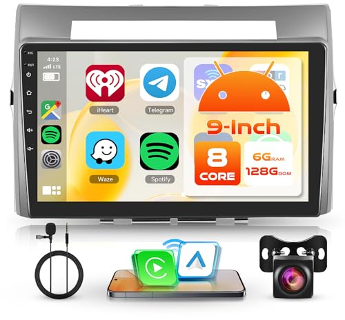 [6+128G 8 Core] Android Radio Coche para Toyota Corolla Verso 2004-2009 9'' Pantalla con Carplay Android Auto Inalámbrico Nav. GPS WiFi Mirror Link Bluetooth FM/RDS/EQ/DSP SWC Cámara Trasera