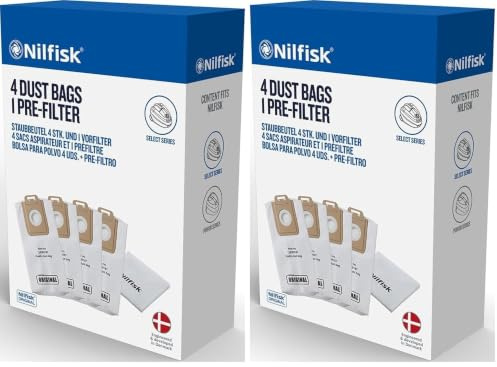 Nilfisk 4 Sacs à Poussière Originaux + Pré-filtre - Accessoires pour Aspirateurs Select (128389187) (Lot de 2)