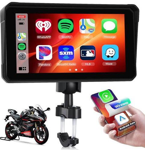 Rimoody Motorcycle Carplay Screen with Bluetooth, 6 HD Inch Touchscreen Wireless CarPlay & Android Auto Airplay Android Cast for Moto GPS Waterproof/Tire Pressure Detection/Quick-release