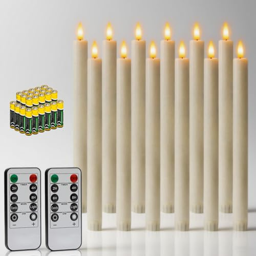Dixmas Flammenlose Led Stabkerzen mit Fernbedienung und Batterien 12 Stück | Leuchterkerzen Tafelkerzen mit Timerfunktion, batteriebetriebene LED Kerzen, Warmer Licht, für Weihnachtsdeko