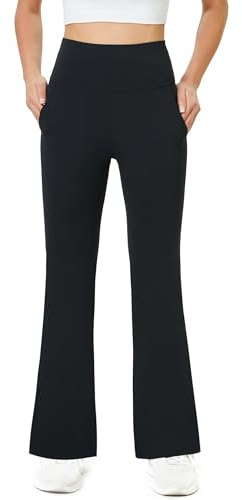Friptspyg Damen Hose mit Taschen Casual Arbeit Hose High Waist Yogahose Stretch Jogginghose Bootcut Sporthose Freizeit Yoga Pants, Schwarz L