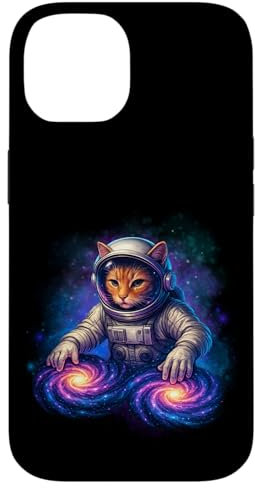 Divertente Gatto DJ Astronauta Filatura Galassie Giradischi Nello Spazio Custodia per iPhone 14