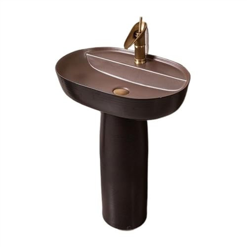 SnamicE Standwaschbecken, Säulenwaschbecken, 2-teiliges Standwaschbecken, Schwarzes Keramik-Standwaschbecken-Set, Außenwaschbecken im Innenhof, Standwaschbecken, C,C