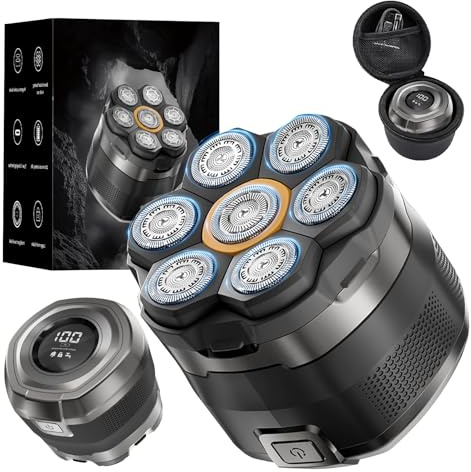 Rasoio per uomini calvi: rasoio elettrico 7D, rasatura impermeabile a secco bagnato, kit di rasatura senza fili, rasoio ricaricabile per cuoio capelluto/viso/barba, ricarica rapida USB-C