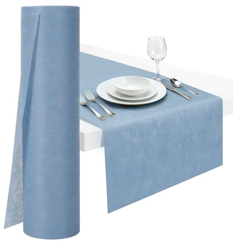 Ezvsevuo Vlies Tischläufer, 30 cm x 25 m Tischdeckenrolle, Blauer Tischläufer, Tischläufe Modern, Tischdeko Tischband für Hochzeiten, Kommunionen, Party, Taufen und Geburtstage - Rauchblau
