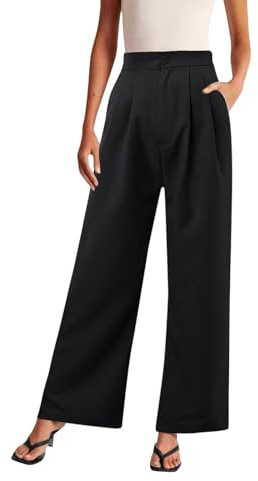 Generisch Pantalones negros elegantes para mujer, pantalones de pierna ancha, para trabajo, negocios, ocio, vestido holgado, talle alto, palazzo, pantalones sueltos, pantalones de terciopelo negro