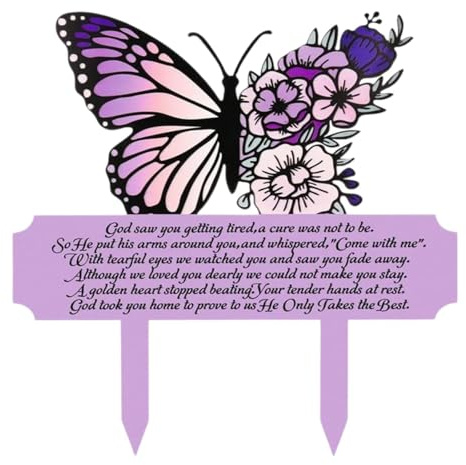 Baoblaze Memorial Grave Marker, Acrylic Memorial Stake Grave Decoration, Butterfly Garden Stake, Graveyard Waterproof Plaque Sign, Cemetery Decoration for Yard Funeral Courtyard, Purple