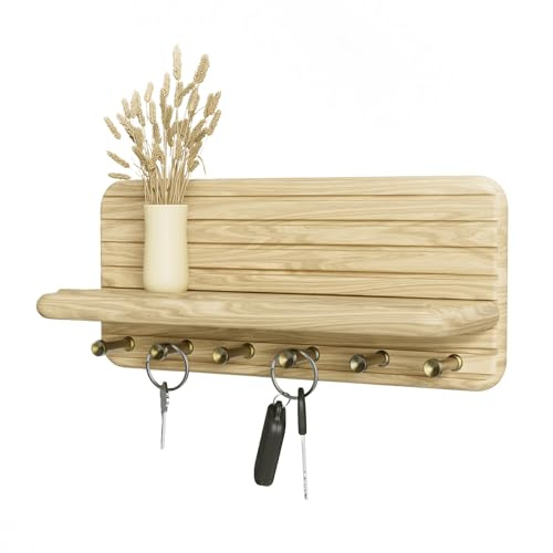 Kldgris Key Holder, Wooden Key Hooks Wall Mounted with 6 Hooks Key Racks Key Hangers Home Decor Mail Organizer for Hallway, Entryway, Bedroom, Mudroom, Office (Wood)