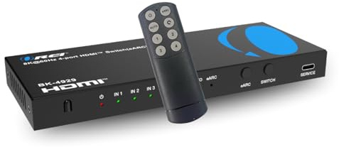 OREI 4-Port eARC 8K Audio Extractor 4x1 Switch for Monitors TVs, Extract Dolby Atmos to Convert Sound bar 4K @ 120hz 18G ARC HDCP 2.3 Perfect for 8K Displays, CEC, Remote Control Works for Sonos Bose