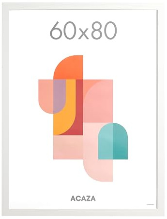 ACAZA Cadre Photo 60 x 80 cm Blanc, En Bois MDF et Verre Acrylic, Pour Photos, Posters et Puzzles, Décoration Murale, Portrait et Paysage