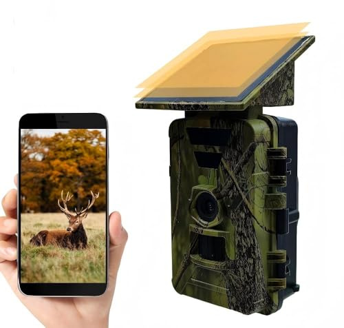 LMHOME Wildkamera Solar WLAN - 8K 30fps 60MP Wildkamera mit Handyübertragung App, Wildtierkamera mit Bewegungsmelder Nachtsicht 120° Erfassungs Winkel IP66 Wasserdicht für Wildtier Überwachung
