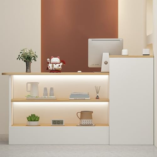 STARHMLUX Empfangstheke mit Schubladen, Rezeptionstheken mit Offenes Ausstellungsregal, Mit Schrank, Empfangstresen, Kassentheke, Empfangstisch, für Büro, Laden, Salon Wood Grain + White 160cm