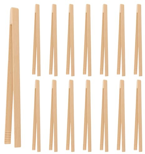 NGOSUET 15 Stück Grillzange Holz 40 cm, Holzzange Küche Grillzangen Teezange, Holz Zange für Toast, Grill, Brot