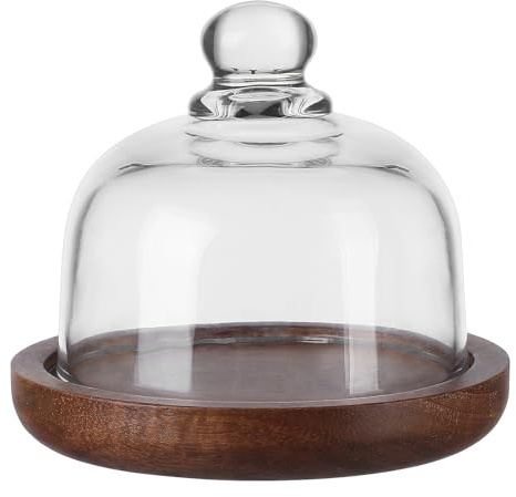 Mobestech Présentoir à Gâteau Mini en Bois D'acacia avec Cloche en Verre, Ferme et Bien Étanche pour Desserts, pour Fêtes et Réceptions Élégantes