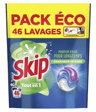 Skip Lessive Capsules Tout en 1 Fraîcheur Intense Pack Éco 46 Lavages