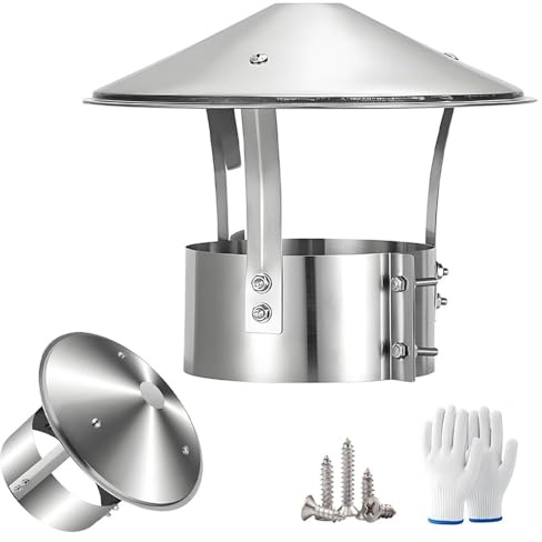 Comignolo Canna Fumaria Terminale Antivento E Antipioggia 250mm Cappello Per Camino In Acciaio Inossidabile, Cappa Per Camino Rotondo Per Tubi De Tetto(190mm/7.5in)