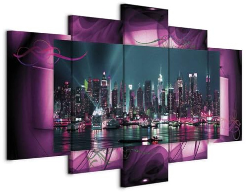 B&D XXL - Leinwandbild City USA Perlen, 200x100 cm, 5-teilig, Schlafzimmer | Hochwertige Leinwand, sofort aufhängbar, ideal fürs Wohn- oder Schlafzimmer, wasserfest und lichtecht, langlebig, stilvoll