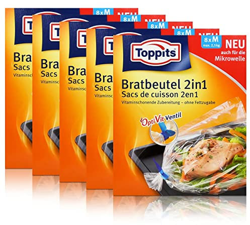 5x Toppits Bratbeutel 2in1 Inhalt 8 stk. - Größe M - max. 2,5 kg