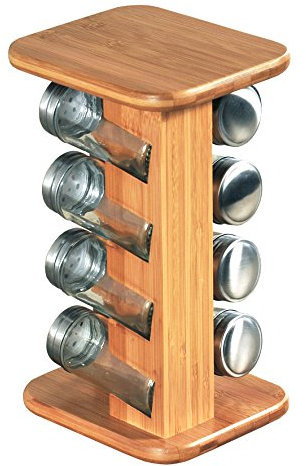 Kesper 19099 Carrousel à épices avec 8 Verres Vide Bambou Marron 40 x 30 x 20 cm 9 pièces