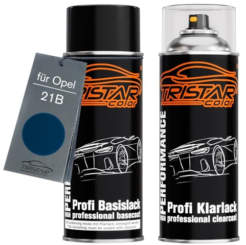 TRISTARcolor Autolack Spraydose für Opel 21B Ultrablau Metallic + Klarlack | Ultra Blue Metallic, Set aus Basislack + Klarlack, Sprühdosen 400ml
