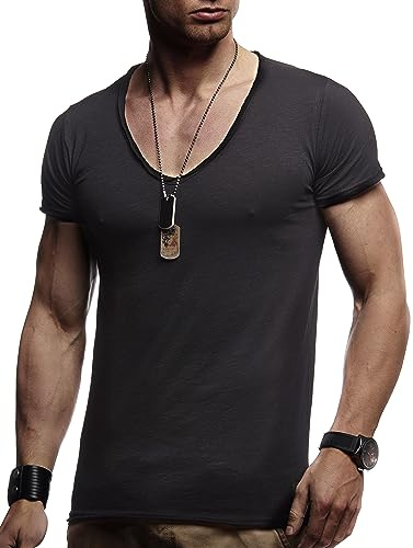 Leif Nelson LN6280 Maglietta Uomo con Scollo a V – T‑Shirt Estiva in Cotone, Slim Fit, Manica Corta Casual Basic, Nero, S