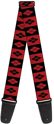 DC Comics gitarrrem, Harley Quinn diamantblock röd svart röd, 5 cm bred