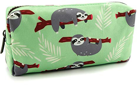 LParkin Sloth Students Super Large Capacity Canvas Pencil Case Pen Bag Pouch Stationary Case Makeup Cosmetic Bag (Green)
