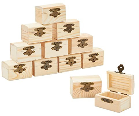 Juvale Wooden Treasure Chest with Curved Lid and Metal Clasp, DIY Unfinished Mini Keepsake Box, 5.8 x 3.8 x 3.8 cm, 12 Pack