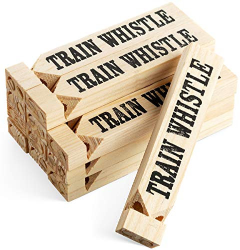 Bedwina Wooden Train Whistles (Pack of 12) - Wood Train Whistle for Kids, Train Party Favors, Theme Birthday Decorations, Noisemakers, Goodie Bag Filler, Small Game Prizes, Stocking Stuffers