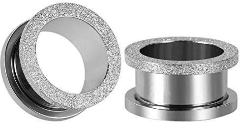 HuaCan Flesh Tunnel Piercing Set 6mm 8mm 10mm 12mm 14mm 16mm Ohr Plug Schwarz Silber Rose Mit Granulierend Anhänger Double Flared Klassisch Expander Chirurgen Edelstahl Schmuck Damen Herren 2 Stück
