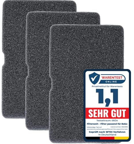 Filterwelt | 3x Filter compatible with Beko Grundig Blomberg ElektraBregenz, tumble dryer heat pump dryer, sponge filter mat, 235 x 150 x 10 mm, lint sieve, lint filter 2964840100 foam filter