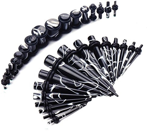 32 Stücke Ohrdehner-Set, Ohrpiercing Taper, Dehnstäbe Set - Dehnstab Tunnel, Dehnungsstäbe, Tunnelset, Dehnungsset, Ohr Expander Set, Schwarz