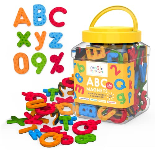 Magic Scholars Magnetbuchstaben – Magnetbuchstaben für Kinder – Magnetbuchstaben und Zahlen – Magnet ABC Set mit 130 Teilen - Buchstaben Magnete Kinder - Buchstaben Magnete zum Englisch Lernen