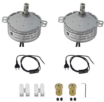 CHANCS 2 STÜCKE Plattenspielermotor Synchronmotor elektrisch 220 V TYC-50 2,5–3 U/min mit 7 mm flexiblem Kupplungsstecker und Netzkabelschalterstecker für Becherwender