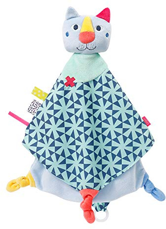 Fehn 055146 Schmusetuch Katze Deluxe COLOR Friends – Spielkamerad, Einschlafhilfe & Stofftier-Schnuffeltuch mit Schnullerbefestigung zum Knuddeln & Liebhaben – für Babys und Kleinkinder ab 0+ Monaten