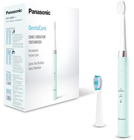Panasonic EW-DM81-G503 Spazzolino Elettrico, 2 Testine Incluse, Timer, 2 Modalità di Funzionamento, Design Ergonomico, 31.000 Movimenti al Minuto, Vibrazioni Soniche, Verde