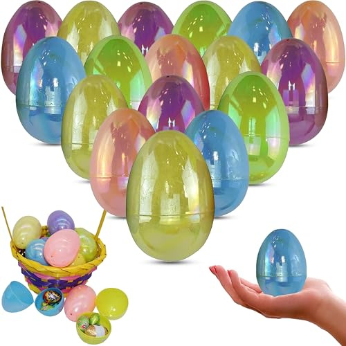 HOVUK 20 Stück große, schillernde Ostereier, befüllbare Eier, 7,7 cm, wiederverwendbares/nachfüllbares Kunststoff-Ei für Kinder, Ostereiersuche, bunte Ostergeschenke für Kinder