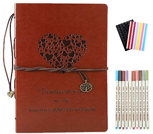 YHH Album Fotografico Pagine Nere Amore, Scrapbook Album Foto Matrimonio Pelle Vintage, Scrapbooking Autoadesivo Photo Album Fai da te, per 10x15 13x18 Instax Mini Regalo Anniversario Cuore