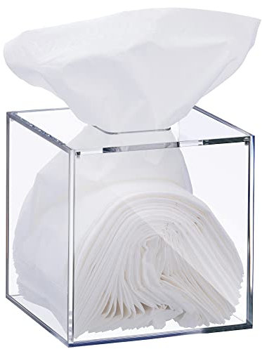 Elavain Clear Acrylic Square Facial Tissue Box Holder, Modern Tissue Dispenser, Decorative Tissue Holder for Bathroom Décor, Perfect Tissue Box Holder to Insert Original Tissue Box or Without The Box