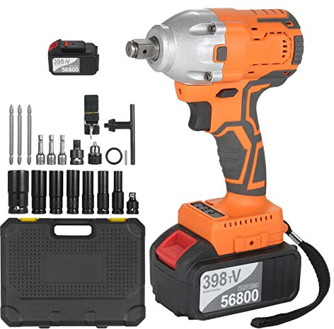 Boyuan Avvitatore a impulsi a Batteria, Avvitatore a impulsi Senza spazzole da 1/2 e 1/4 di Pollice, Coppia Massima 380 NM, 3600 Giri/min con Batteria da 4,0 Ah, 7 Prese, 3 Trapani,2pcs Battery
