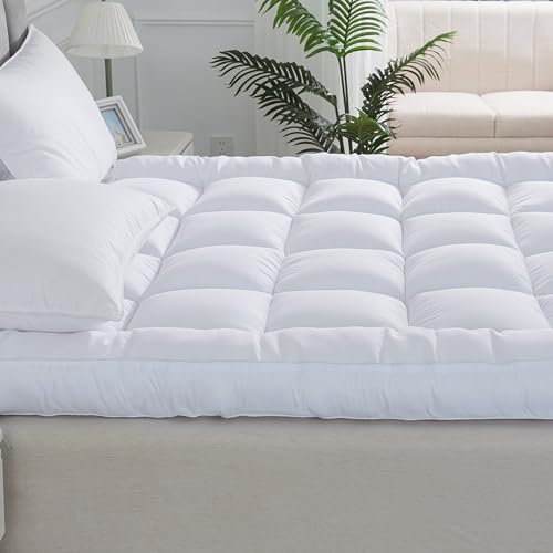 Arlinens Mattress Topper King Size Bed 10cm Thick,Hotel Quality Super Soft Quilted Microfiber Topper With Strong Elastic Straps for Extra Comfort (King,150x200cmx10cm)