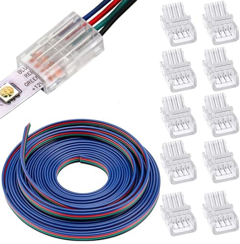 RUNCCI-YUN 5m 22 AWG 4 Pin LED Streifen Verlängerungskabel Verbinder, 12v-24V kabel, für SMD 3528 2835 5050 5630+10pcs 10mm 4 Polig LED Lückenlose Stecker