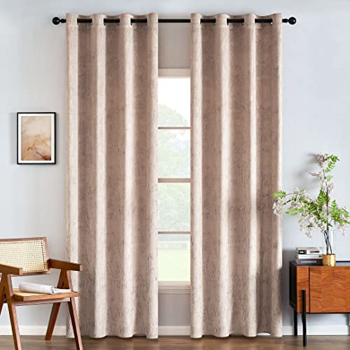 EMEMA Samtvorhänge Vorhang Blickdicht Vorhänge mit Ösen Gardinen Deko Ösenvorhang Dekoschal Dekogardinen für Schlafzimmer Wohnzimmer 2er Set 140 x 215 cm(B x H) Beige