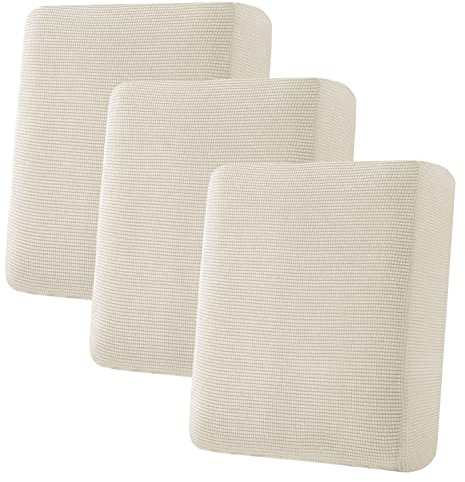 H.VERSAILTEX Super Stretch Individual Seat Cushion Cover Sofa Covers Couch Cushion Covers Slipcover Sets Thick Jacquard Textured Twill Fabric (3 Piece Sofa Cushion Covers, Natural)