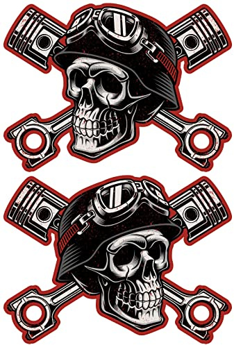 Samunshi 2X Vintage Totenkopf Set Aufkleber Autoaufkleber für Motorrad Fahrrad Roller oder Auto Sticker Chopper Hot Rod Bopper Enduro Motocross Rockabilly Vin (20x16cm 2X Vintage Totenkopf Set)
