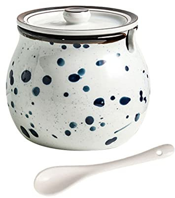 Pot en céramique, sucrier japonais avec couvercle, pot de rangement 7,8 x 7 x 9 cm, pot à sucre en porcelaine peint à la main, pot à sel, for café, restaurant-bleu-7,8 x 7 x 9 cm pots d'assaisonnement