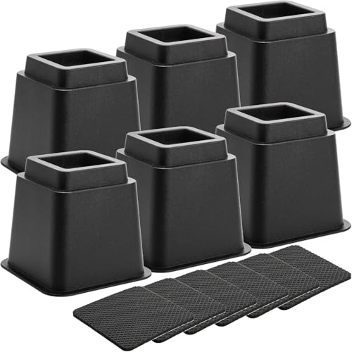 Okllen 6 Stück Bettmöbel Riser, 12,5 cm Hochleistungs Couchlifte mit Anti Rutsch Pads, Schwarze Möbelrahmenlifte für Bett, Tisch, Sofa, Stuhl, Premium ABS Kunststoff, Unterstützung bis zu 3000 lbs